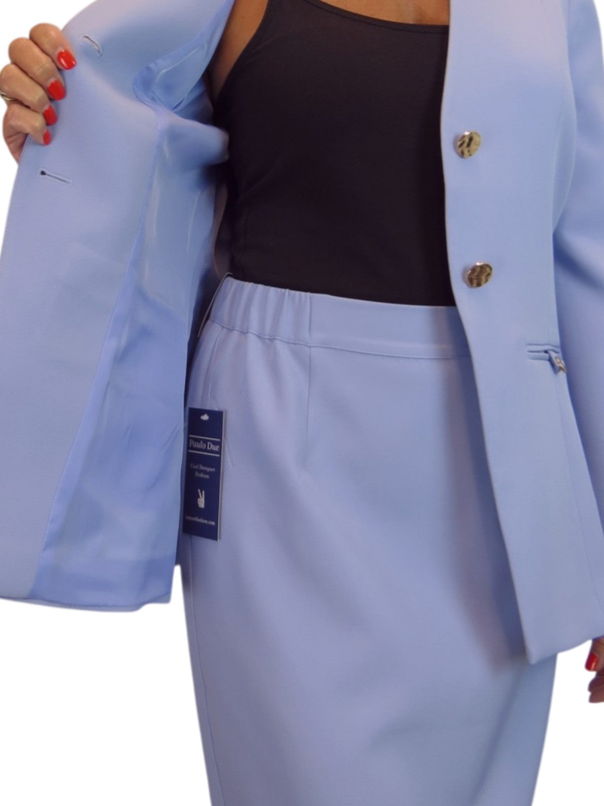 2 Piece V Neck Jacket and Midi Skirt Suit Lilac