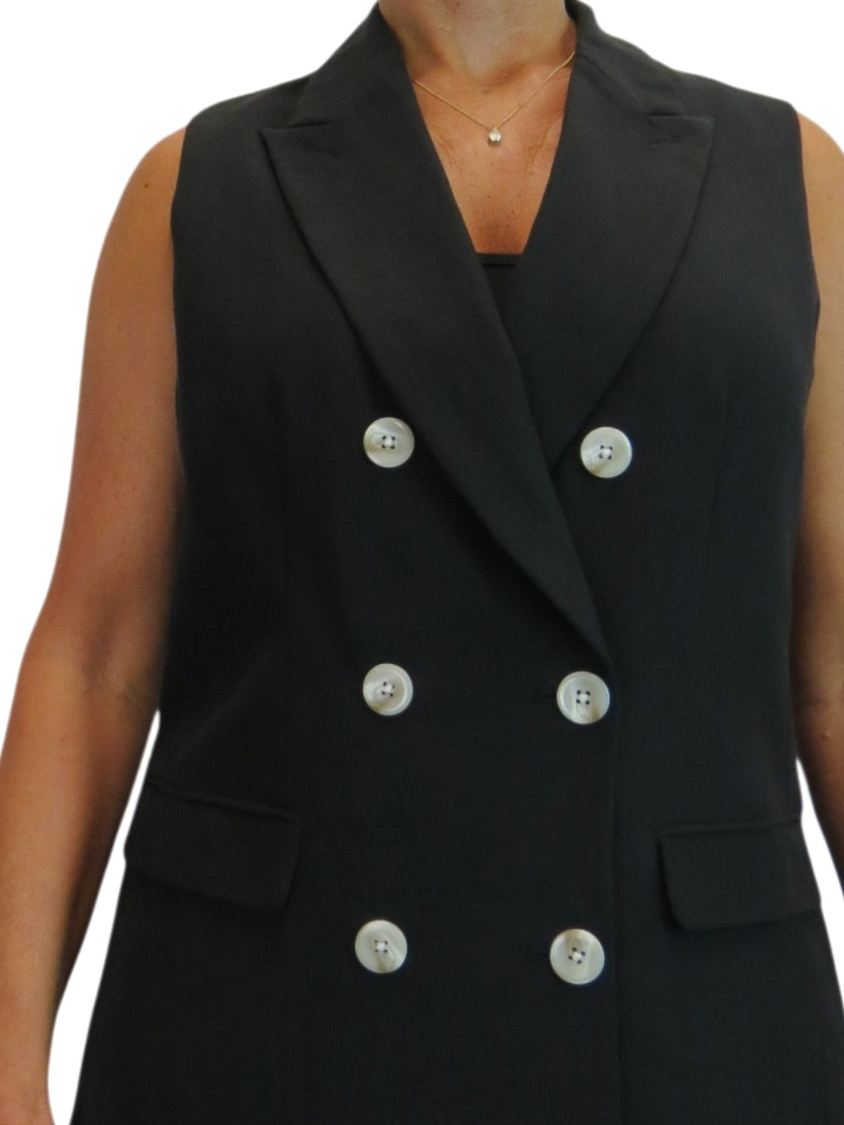 Smart Linen Look 2 Piece Waistcoat and Cropped Trouser Suit Black