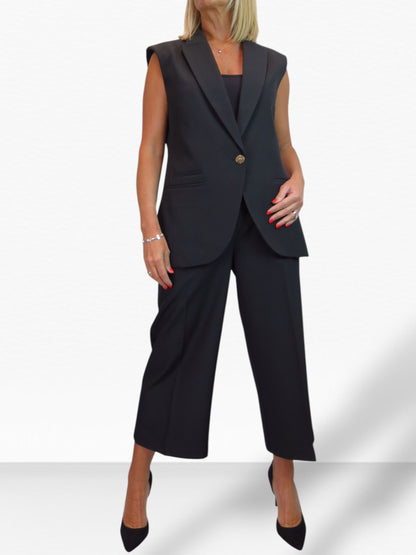 2 Piece Waistcoat and Trouser Suit Black