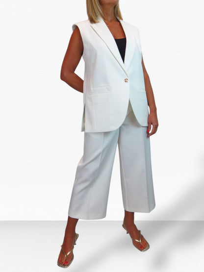 2 Piece Waistcoat and Trouser Suit Cream