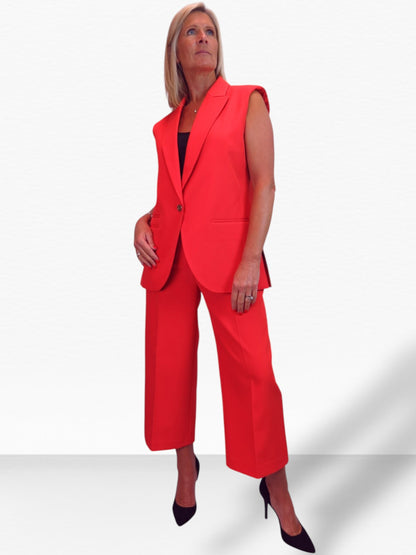 Wide Leg Cropped Tailored Trousers Deep Smart Coral
