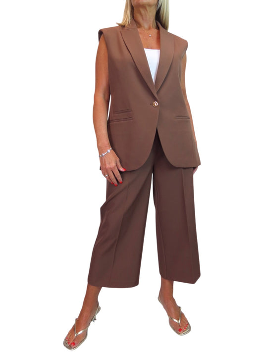 2 Piece Waistcoat and Trouser Suit Caramel Brown