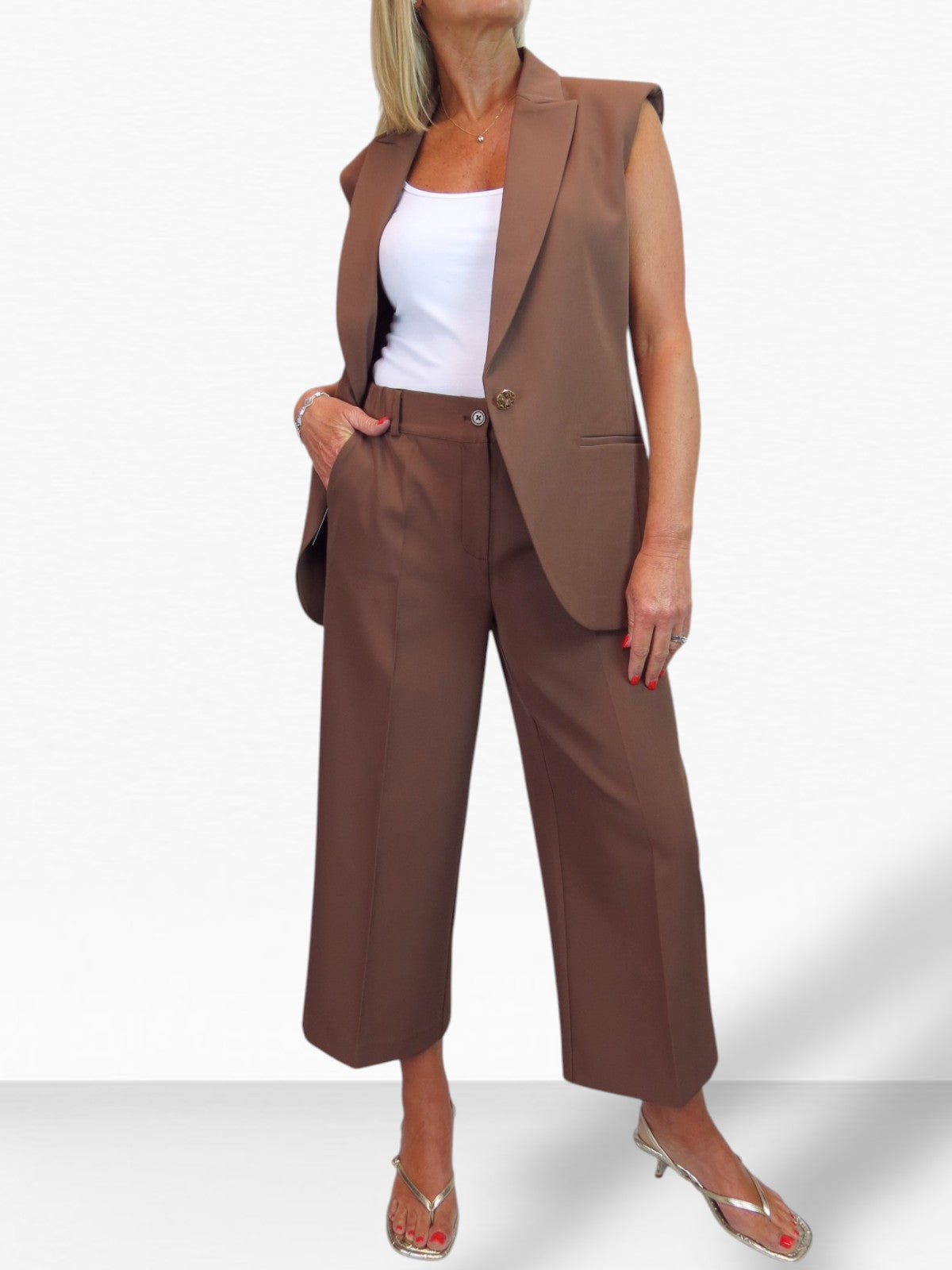 2 Piece Waistcoat and Trouser Suit Caramel Brown