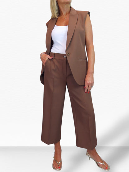2 Piece Waistcoat and Trouser Suit Caramel Brown