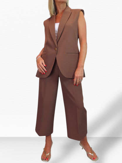 2 Piece Waistcoat and Trouser Suit Caramel Brown