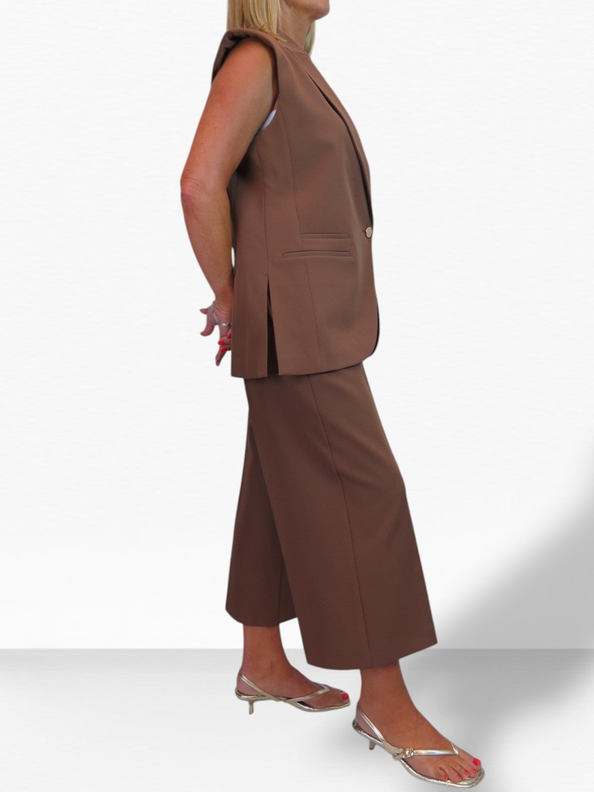 2 Piece Waistcoat and Trouser Suit Caramel Brown