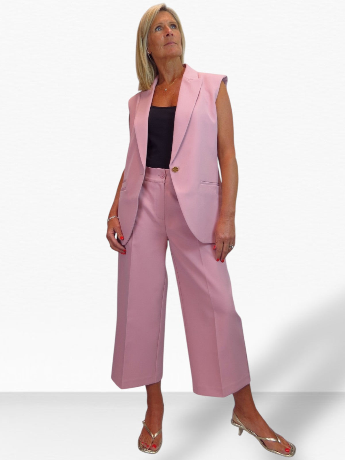 Wide Leg Cropped Tailored Trousers Smart Pink