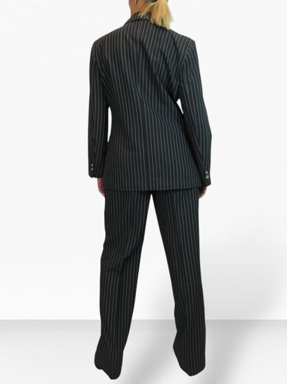 Women's 2 Piece Pinstripe Tailored Trouser Suit Black