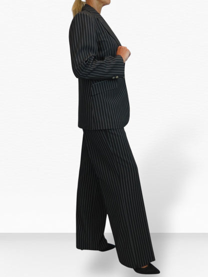 Women's 2 Piece Pinstripe Tailored Trouser Suit Black