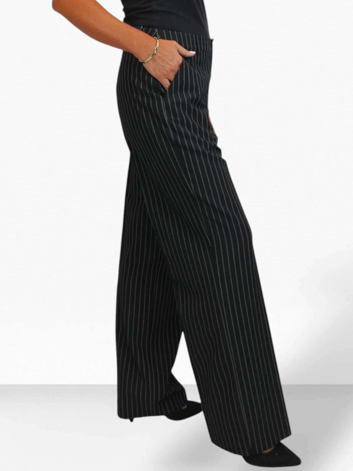 Women's 2 Piece Pinstripe Tailored Trouser Suit Black