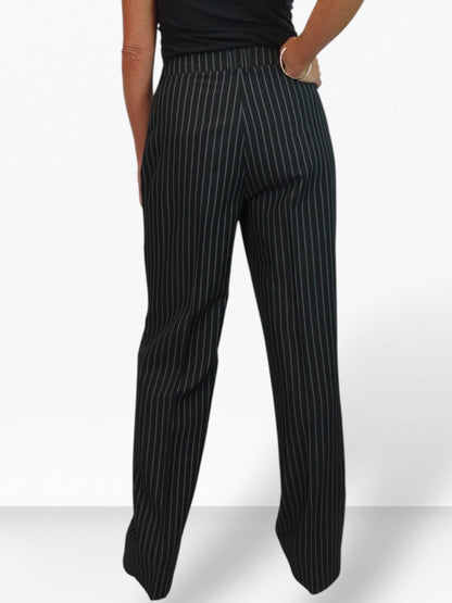 Women's 2 Piece Pinstripe Tailored Trouser Suit Black