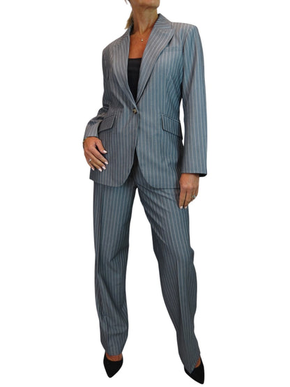 Women's 2 Piece Pinstripe Tailored Trouser Suit Grey