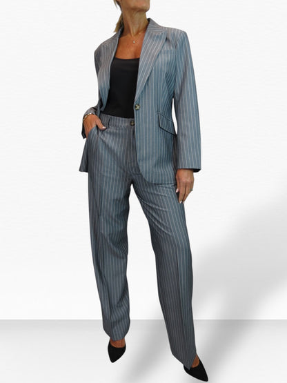 Women's 2 Piece Pinstripe Tailored Trouser Suit Grey