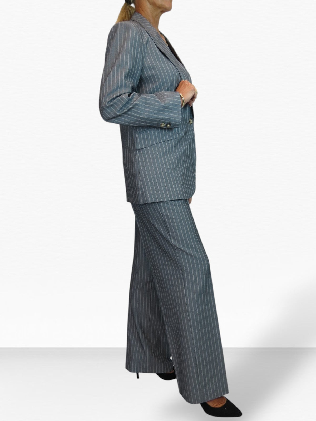 Women's 2 Piece Pinstripe Tailored Trouser Suit Grey