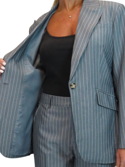 Women's 2 Piece Pinstripe Tailored Trouser Suit Grey