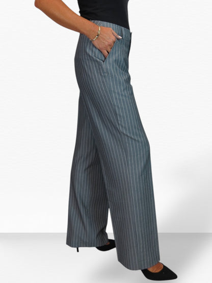 Women's 2 Piece Pinstripe Tailored Trouser Suit Grey