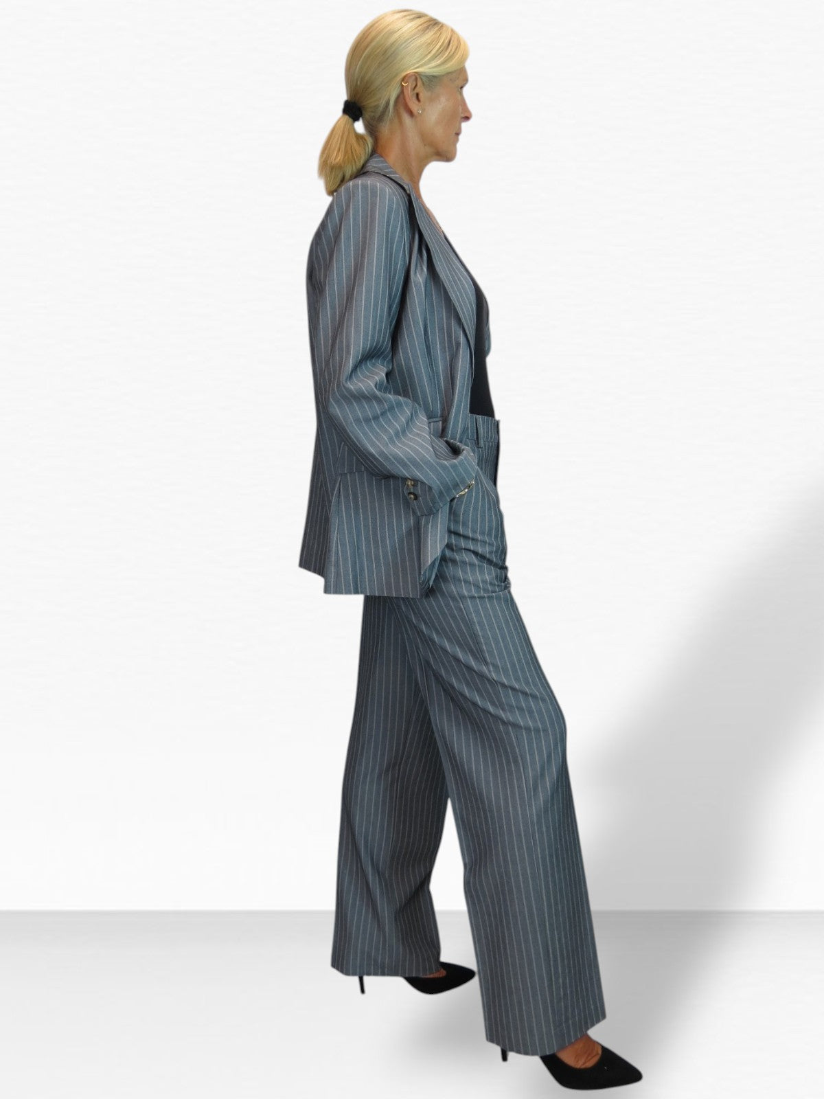 Women's 2 Piece Pinstripe Tailored Trouser Suit Grey
