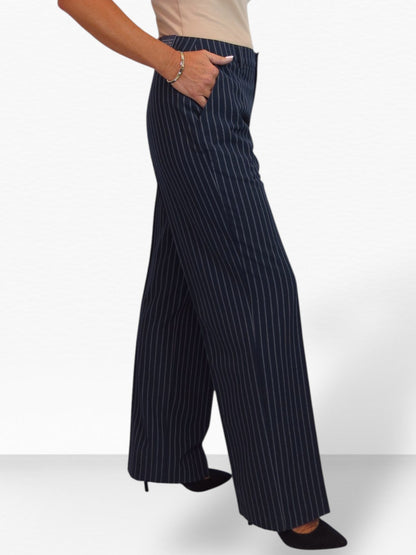 Women's 2 Piece Pinstripe Tailored Trouser Suit Navy Blue