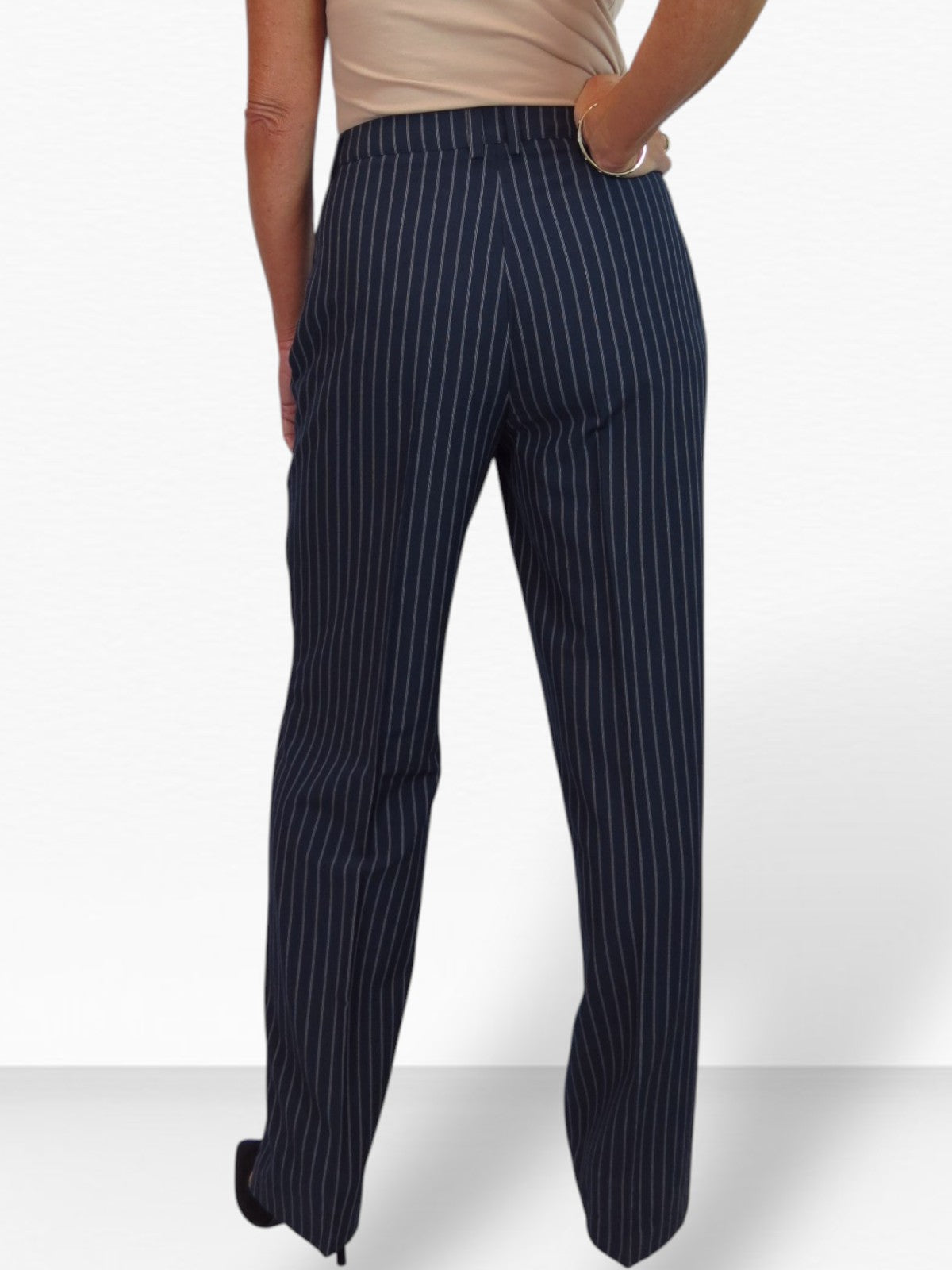 Women's 2 Piece Pinstripe Tailored Trouser Suit Navy Blue