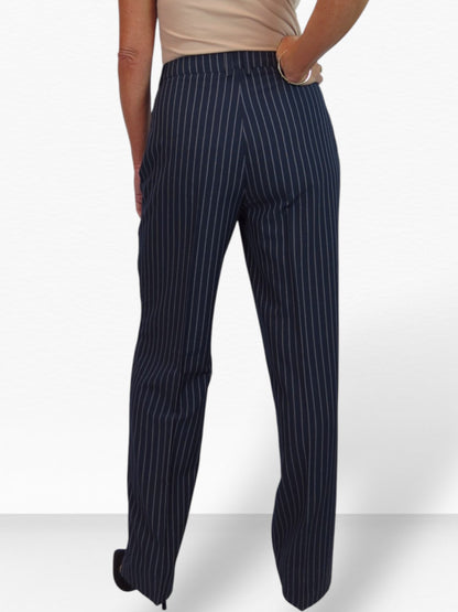 Women's 2 Piece Pinstripe Tailored Trouser Suit Navy Blue