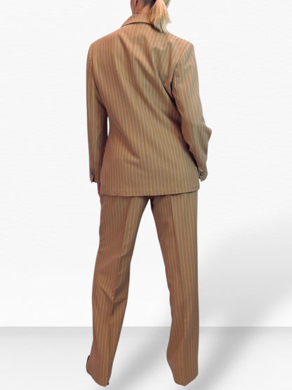 Women's 2 Piece Pinstripe Tailored Trouser Suit Tan