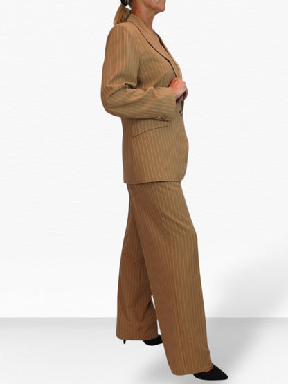 Women's 2 Piece Pinstripe Tailored Trouser Suit Tan