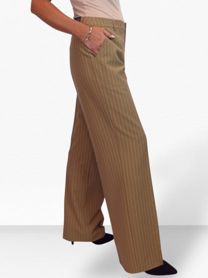 Women's 2 Piece Pinstripe Tailored Trouser Suit Tan