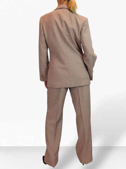 Women's 2 Piece Houndstooth Tailored Trouser Suit Beige