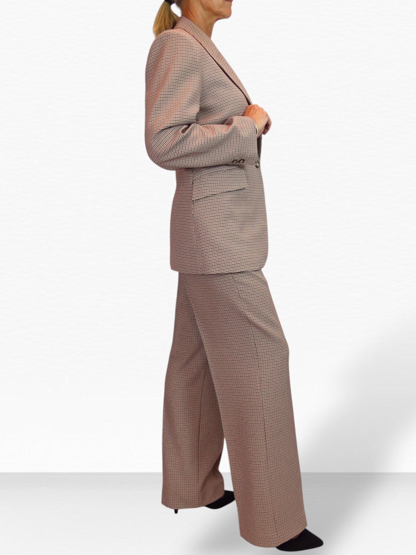 Women's 2 Piece Houndstooth Tailored Trouser Suit Beige