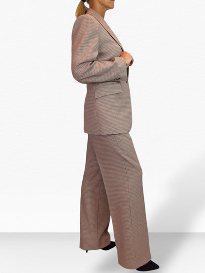 Women's 2 Piece Houndstooth Tailored Trouser Suit Beige