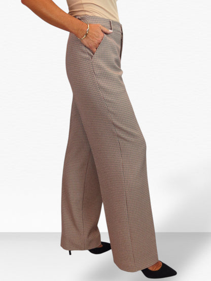 Women's 2 Piece Houndstooth Tailored Trouser Suit Beige