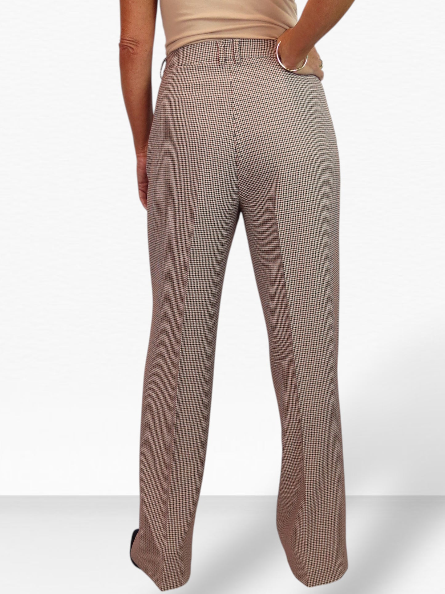 Women's 2 Piece Houndstooth Tailored Trouser Suit Beige