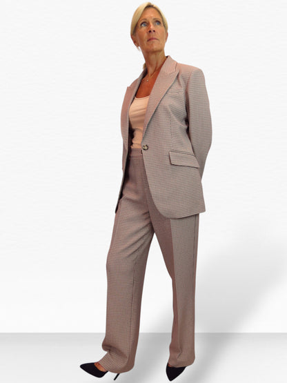 Women's 2 Piece Houndstooth Tailored Trouser Suit Beige