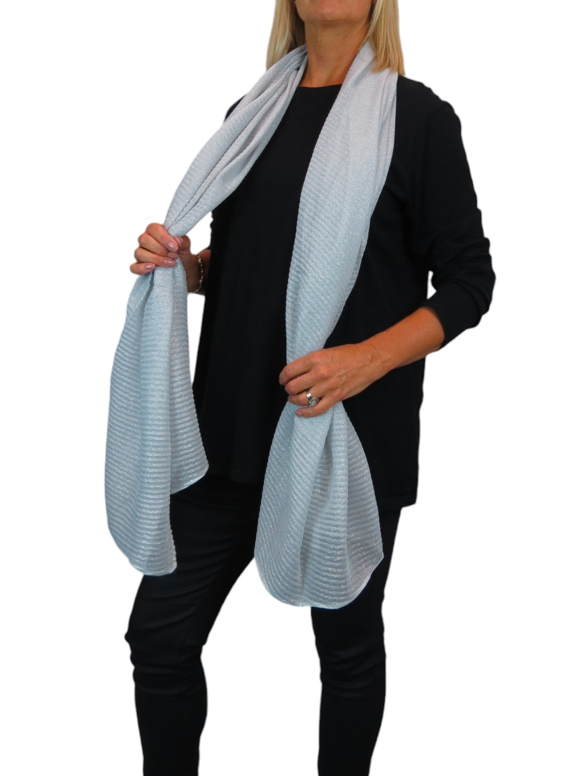 Golden Shimmer Evening Shawl With Pleated Crinkle Scarf Silver