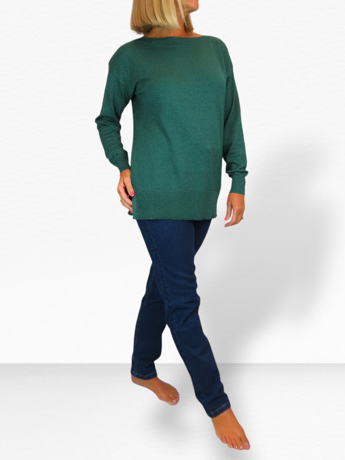 Long Sleeve Sparkly Green Jumper Top