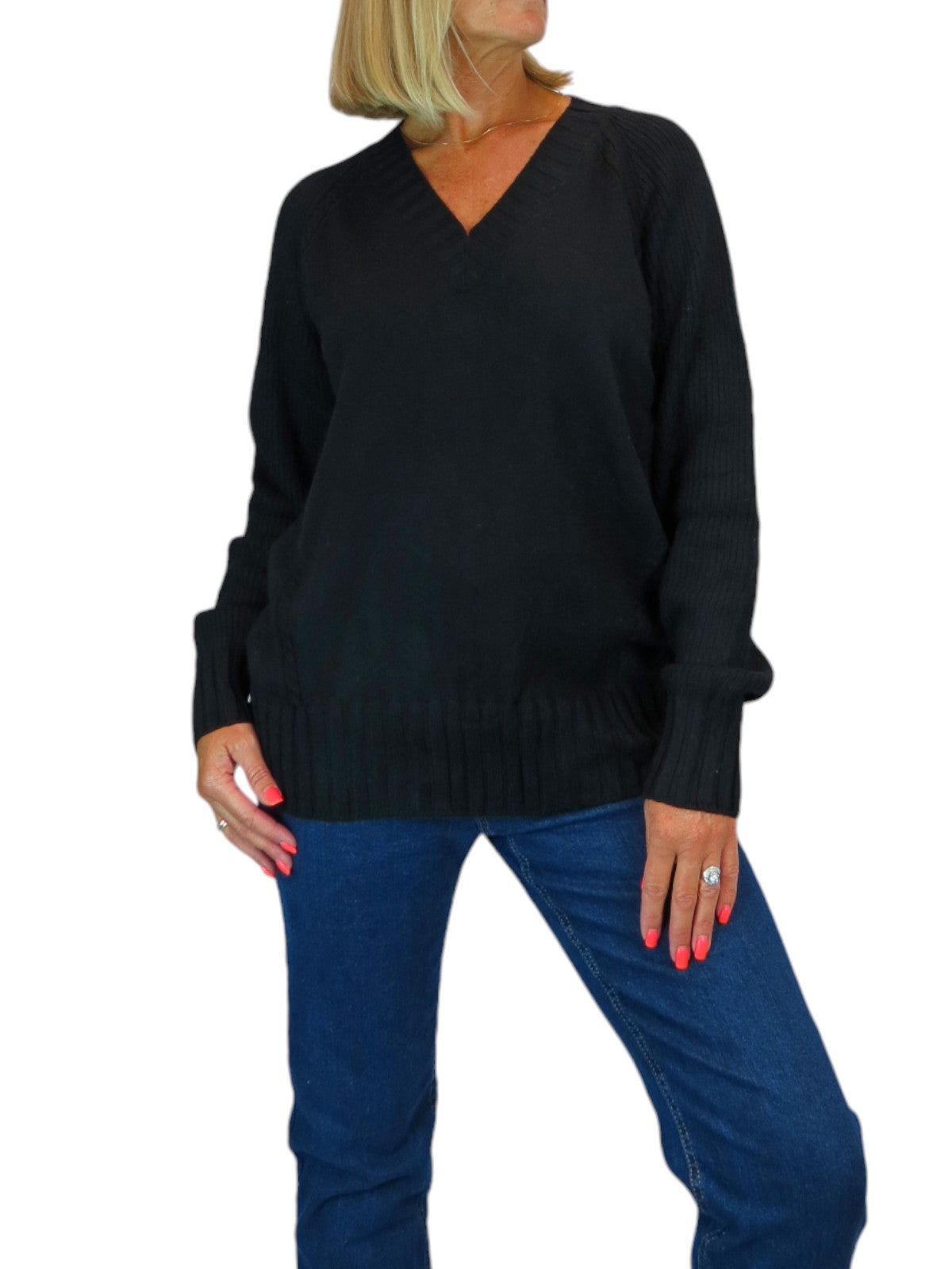 Soft Knit V Neck Jumper Black