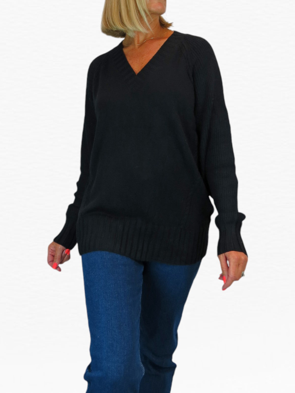 Soft Knit V Neck Jumper Black