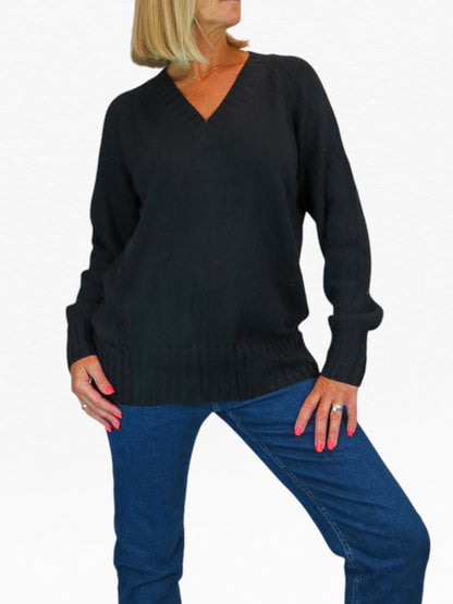 Soft Knit V Neck Jumper Black