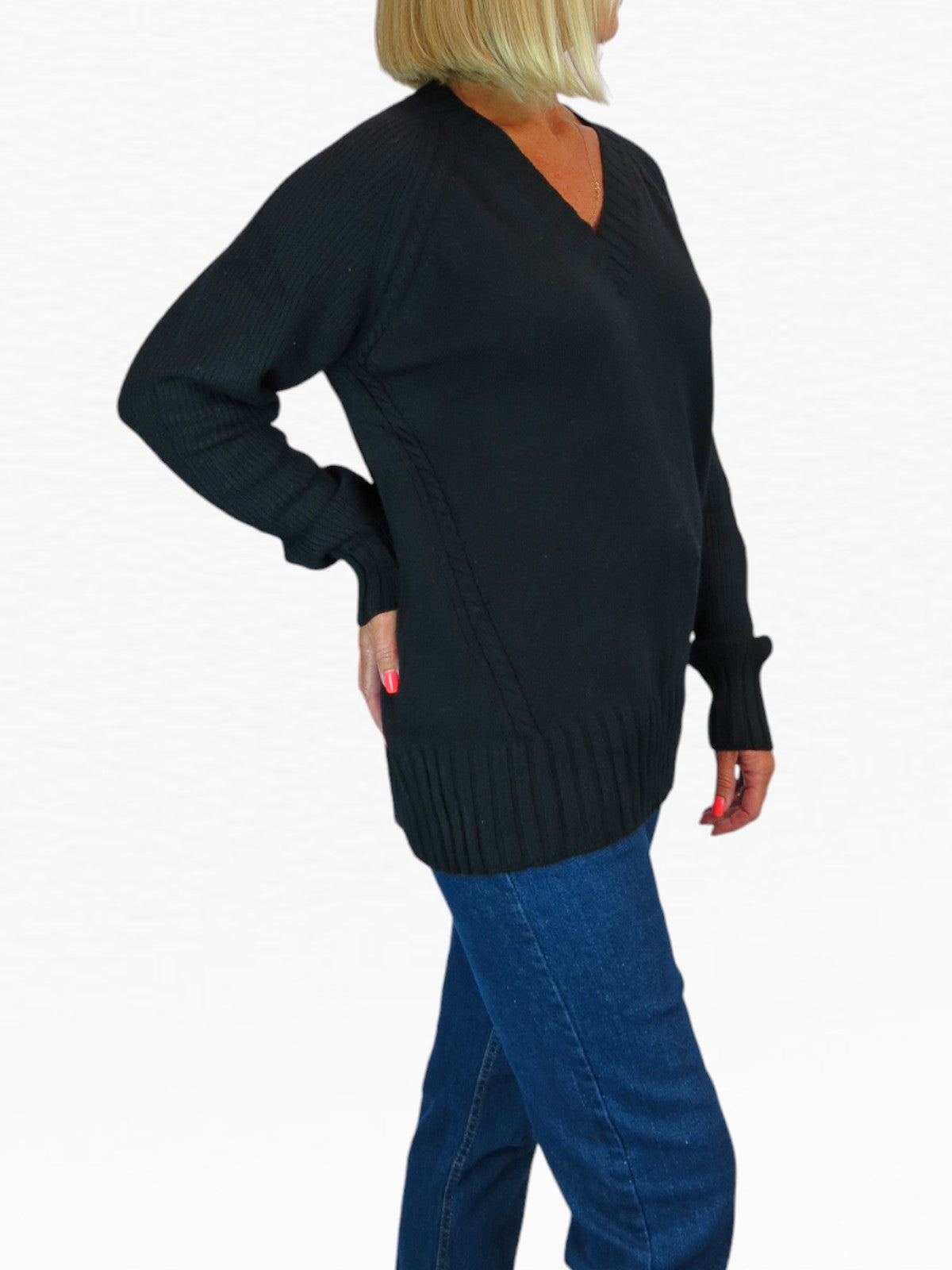 Soft Knit V Neck Jumper Black