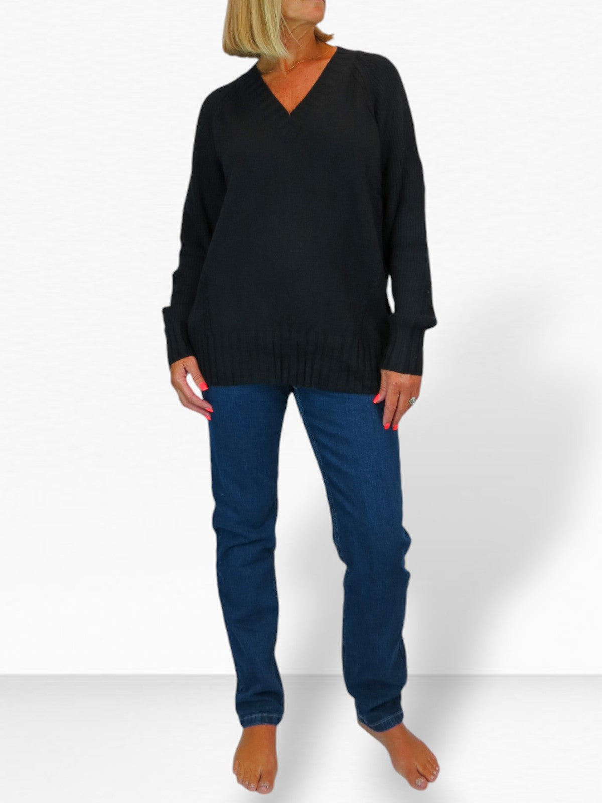 Soft Knit V Neck Jumper Black