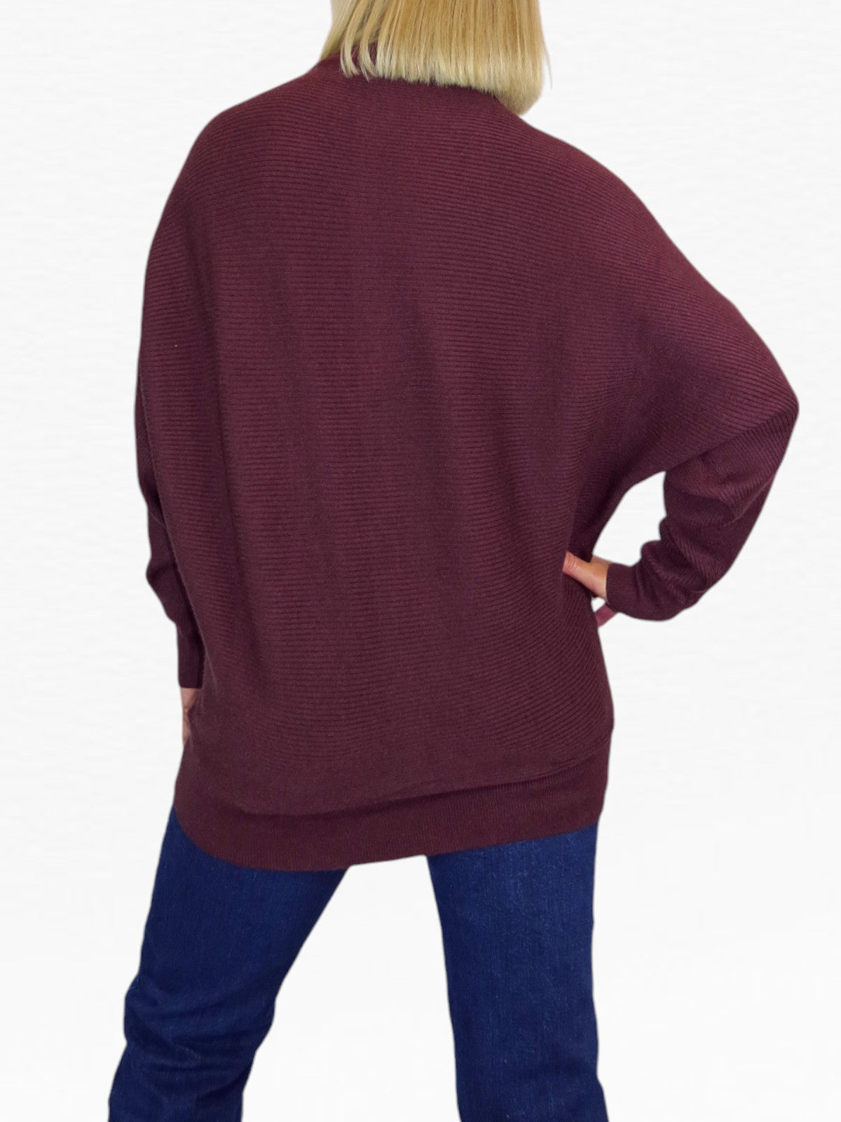 Ribbed Turtle Neck Batwing Jumper Burgundy