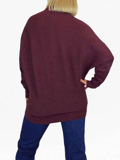Ribbed Turtle Neck Batwing Jumper Burgundy