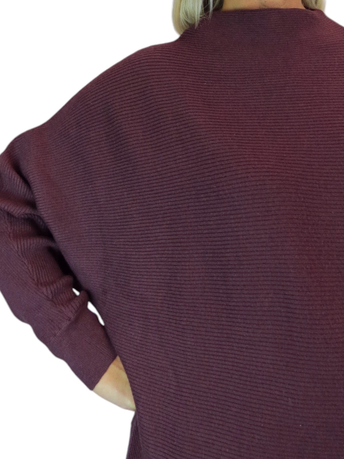 Ribbed Turtle Neck Batwing Jumper Burgundy