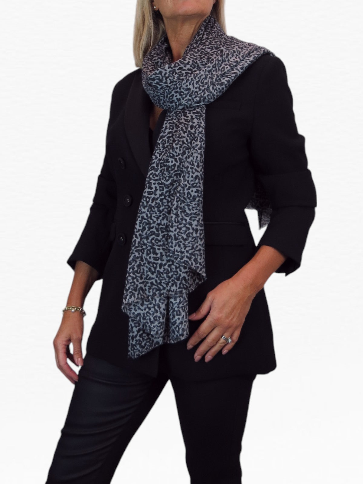Leopard Print Lightweight Shawl Wrap Black