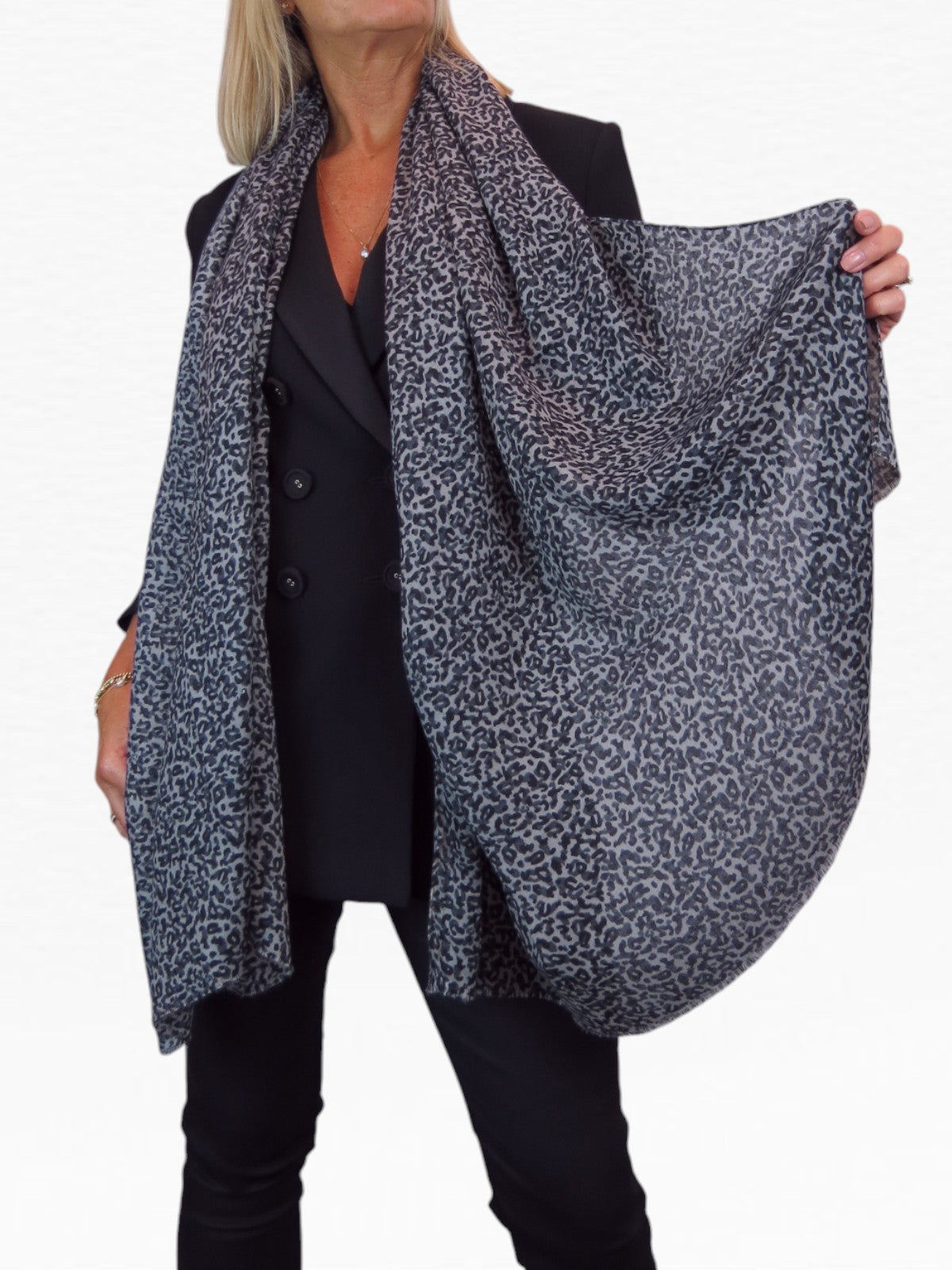 Leopard Print Lightweight Shawl Wrap Black