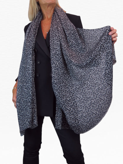 Leopard Print Lightweight Shawl Wrap Black