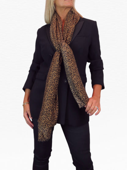 Leopard Print Lightweight Shawl Wrap Brown