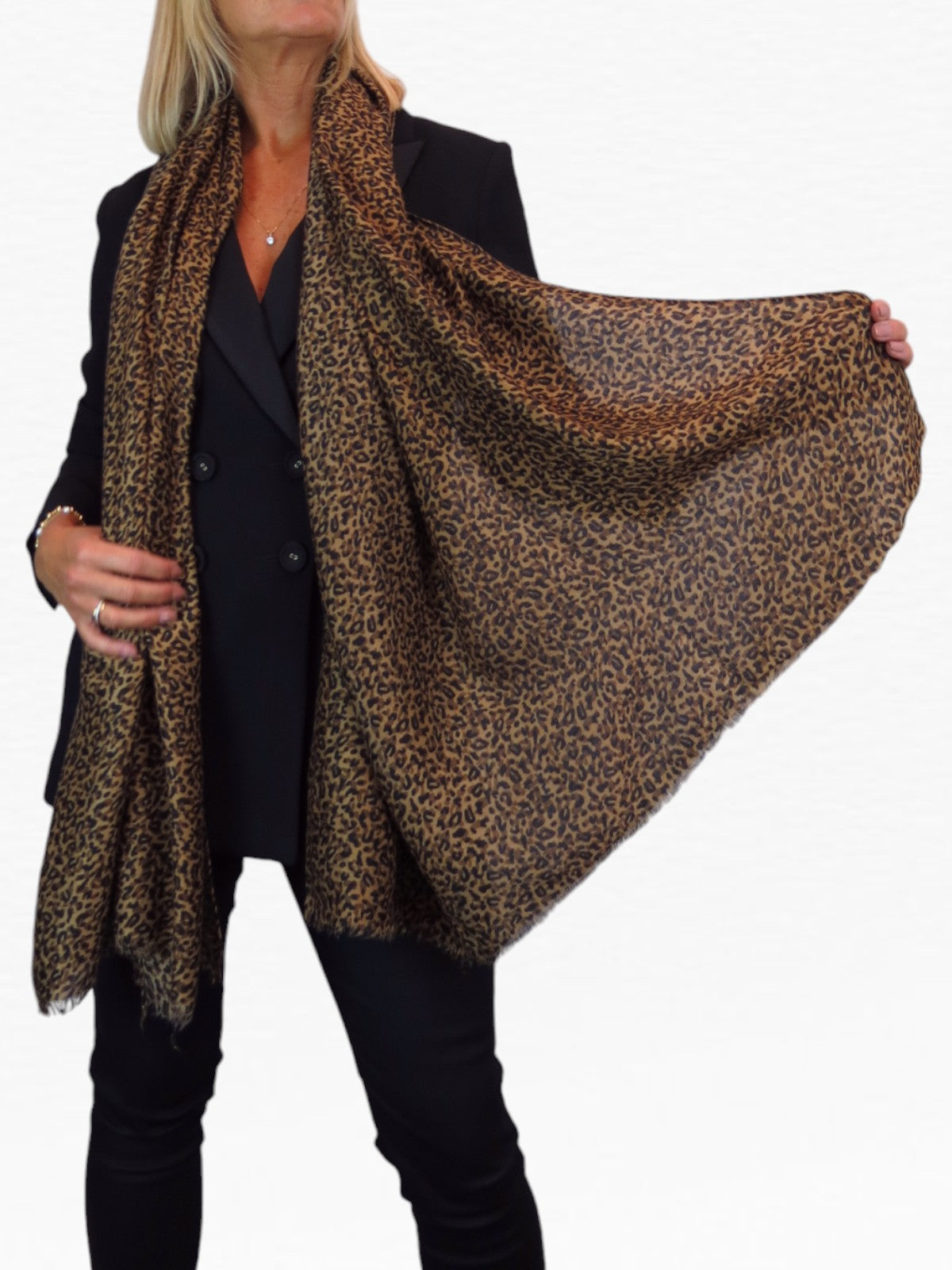 Leopard Print Lightweight Shawl Wrap Brown