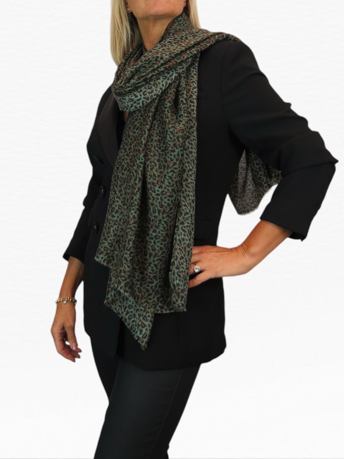 Leopard Print Lightweight Shawl Wrap Green