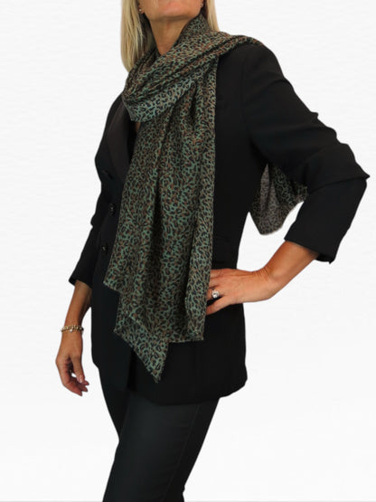 Leopard Print Lightweight Shawl Wrap Green